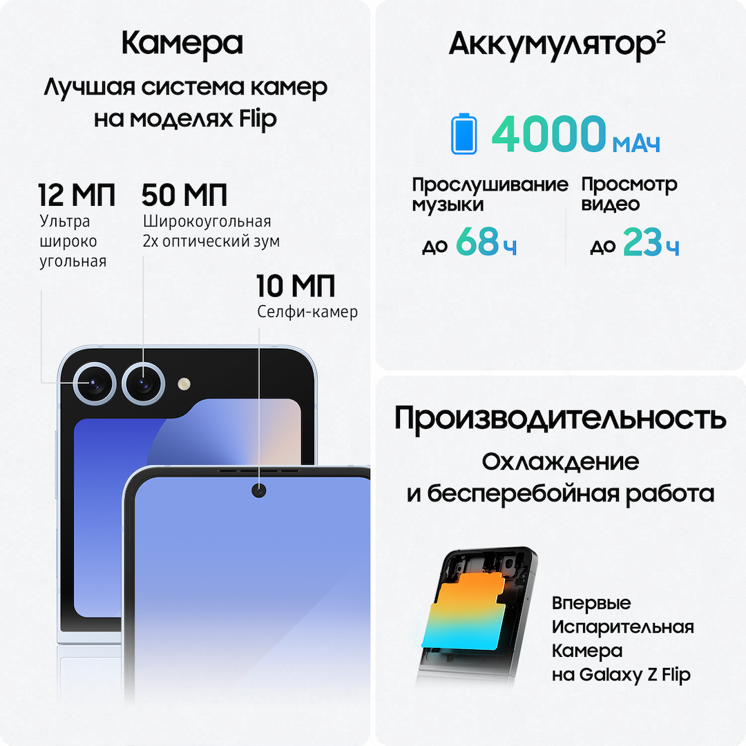 Смартфон Samsung Galaxy Z Flip6 256Gb, голубой (РСТ)— фото №4